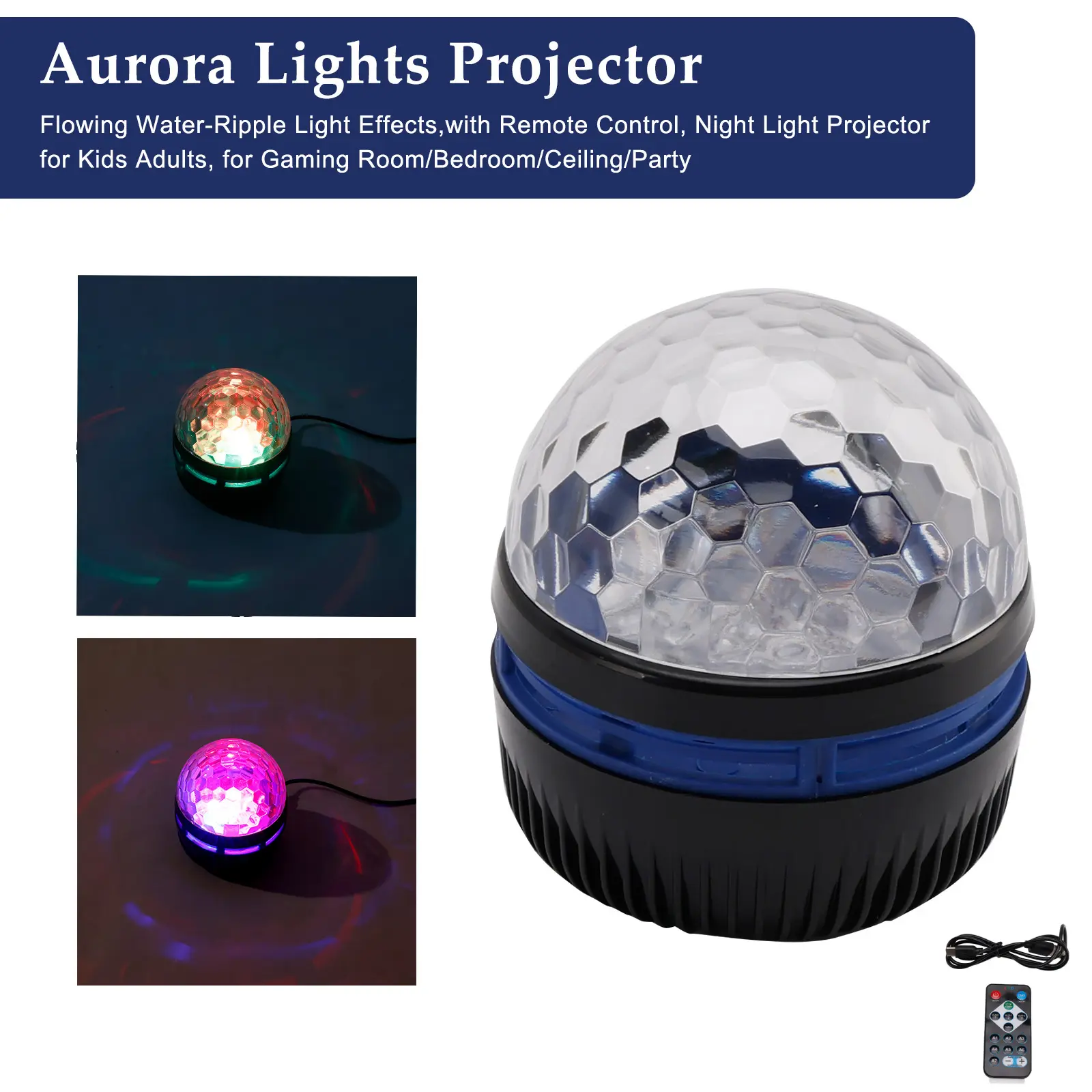 Areyourshop Ocean Wave Aurora Projector Lamp Colorful LED Night Light Remote for Bedroom