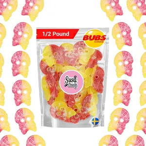 Bubs Giant Sour Skulls - 1/2 Pound Bag - Soft Sour Candy - Swedish Candy Sweet Bonbon Snack Bubs Giant Sour Skulls - 1/2 Pound Bag - Soft Sour Candy - Swedish Candy Sweet Bonbon Snack