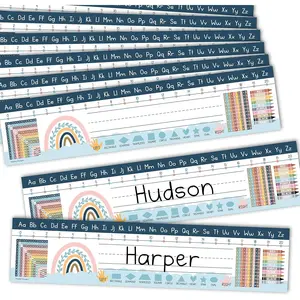 Desk Name Tags for Classroom –25 Student Name Tags for Desks, 13x3 Name Plates for Classroom Decor, Teacher Supplies, Boho Nametags for 1st-3rd Grade Kindergarten Preschool Must Haves