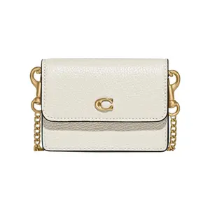 COACH 1Card Case Minimalist C-Logo Flip Chain Bag in Textured Leather for Women, White