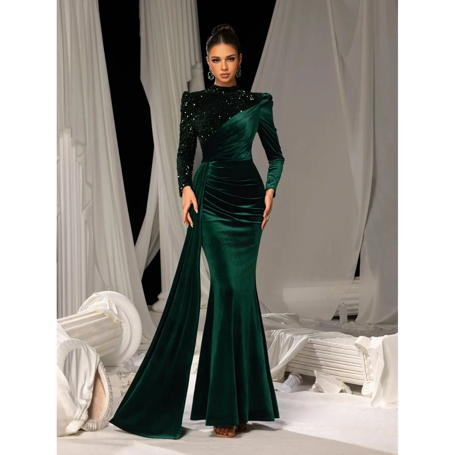 dark moss green dress Celeste Moss Crepe Bridesmaid Dress in Forest Green
