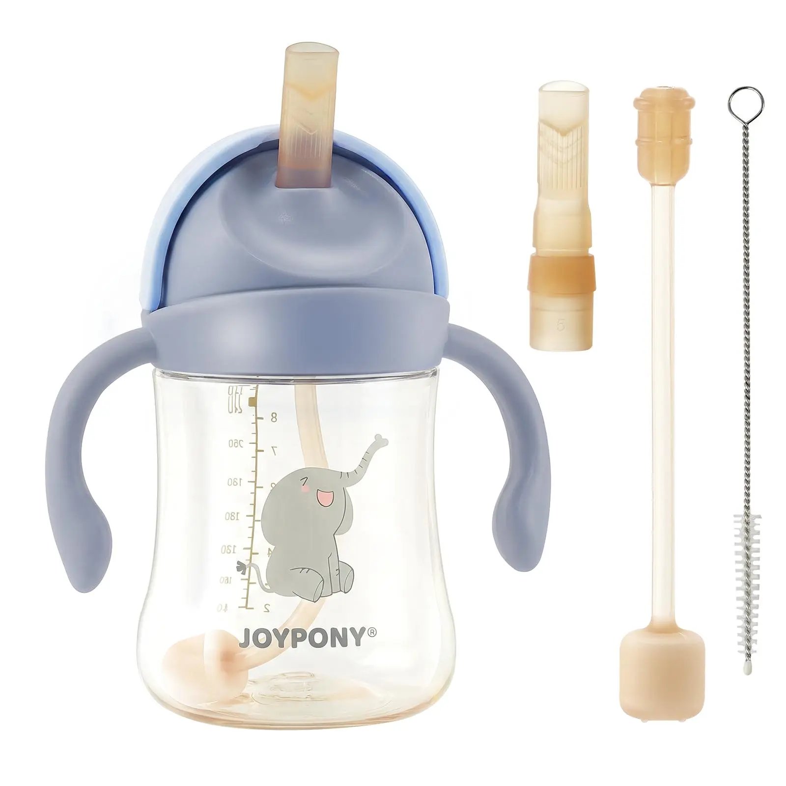 Joypony Leakproof Sippy Cup for Toddlers 1-3, PPSU BPA-Free 9 oz Weighted Straw Cup with Handle for Babies 6+ Months, 2 Silicone Straws