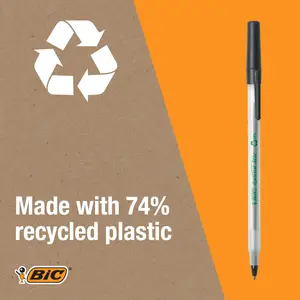 BIC Ecolutions Round Stic Ballpoint Pens, Medium Point (1.0mm), 200-Count Pack,Pens Made from 97% Recycled Plastic