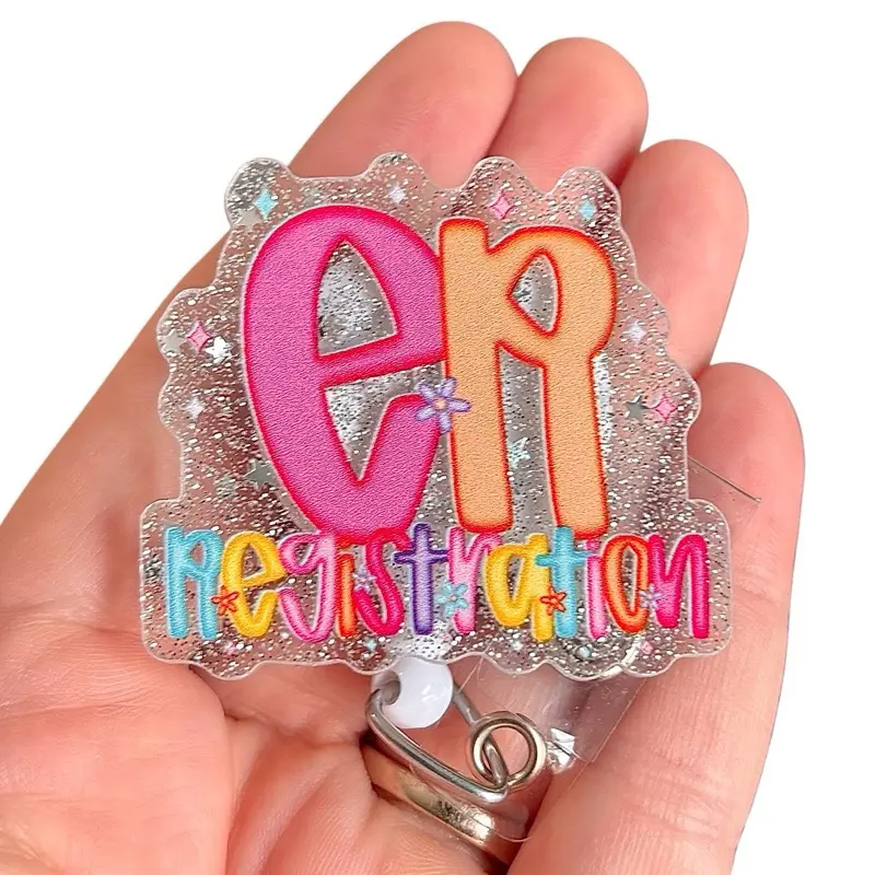 Glitter My Badge ER Registration badge reel for nurse and hospital workers. Badge clip Badge pull - Retractable swivel clip with a 360 rotation. Great gift for coworker. Badge reel for men.