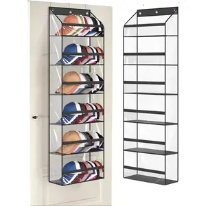 Clear Over the Door Hat Racks for Baseball Caps, Large Holds up to 72 Caps Hat Storage Organizer for Closet Wall, Deep Pockets Hanging Hat Holder with 3 Hooks, Black Hangable