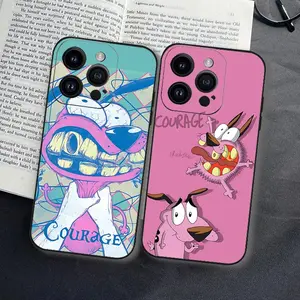 Cartoon C Brave C Timid D Dog Black Shell Phone Case, offering 360-degree all-around protection, compatible with iPhone 17, 16, 15, 14, 13, 12, 11, X, XS, XSMAX, and 16E series