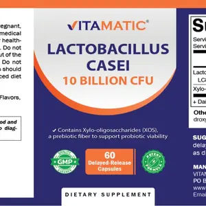 Vitamatic Lactobacillus Casei 10 Billion CFU with XOS Prebiotic, Delayed-Release Probiotic Capsules, Non-GMO, Gluten Free, 60 Capsules