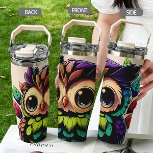 30oz Stainless Steel Insulated Tumbler, Insulated Drinkware, Owl Print Design, Dual-Layer Vacuum Insulation, Portable Travel Cup with Lid, Perfect Gift