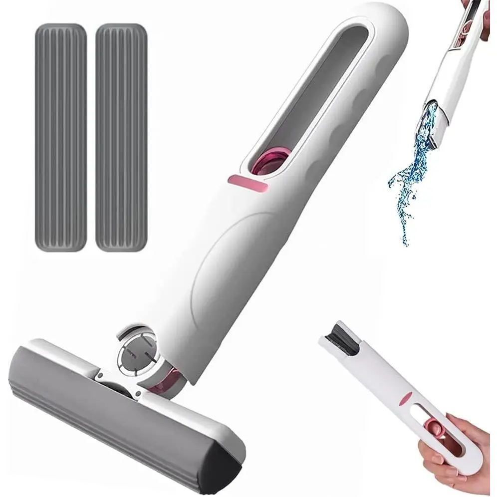 Lightweight Portable Self-Squeeze Short Mop, Mini Lazy Hand Wash-Free Strong Absorbent Wet-Dry Floor Cleaner, for Bathroom & Kitchen Use, with 1 Cotton Head + 1 Squeeze Handle (Ideal for Linoleum Surfaces, Compatible with Highly Scented Soap)