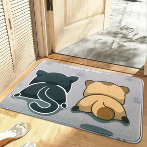 Funny Peek-A-Boo Cat Mat Rug, Cartoon Print Anti-Slip Indoor Floor Pad, Soft Comfortable Home Entrance Carpet, 0.8cm Thickness