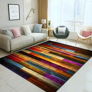 Colorful Wooden Board Pattern, 1 Count Non-slip Floor Mat, Decorative Area Rug, Decorative Carpet for Home Living Room Bedroom, Home Decor