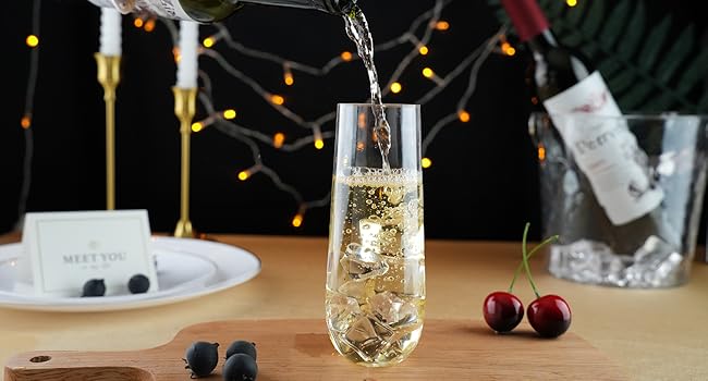 24 Pack 9 oz Stemless Plastic Champagne Flutes, Clear Disposable Champagne Toasting Glasses, Shatterproof and BPA-Free Drinkware for Party & Graduation & Wedding