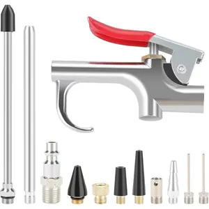 Air Blow Gun Kit, 13PCS Complete Air Compressor Accessories Kit with 2PCS Air Flow Extensions and 4PCS Nozzle Tips
