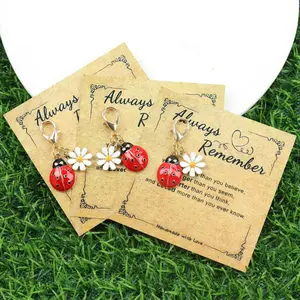 Charming Ladybug & Daisy Keychains, Handmade Keychain, Inspirational Pocket Hug Cards, Metal Lobster Clasp, Perfect for Birthdays, Weddings, Valentine's Day, Keychain Kawaii