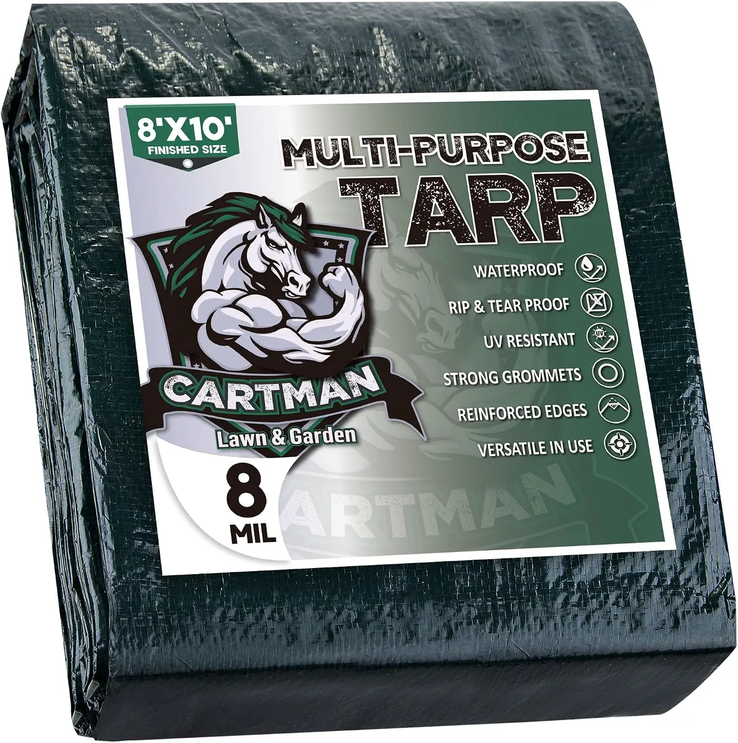 8x10Ft Multipurpose Waterproof Poly Tarp Cover 8 Mil, Green