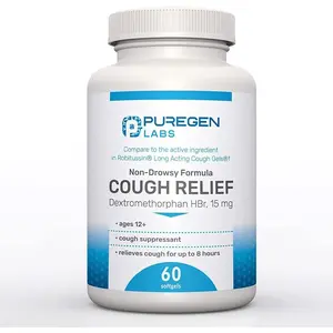 Cough Relief for Adults Dextromethorphan HBr 15mg (60 Softgels) 8-Hour, Non-Drowsy, Long-Lasting Bronchial Suppressant|Ages 12+| Compare to Robafen and Robitussin