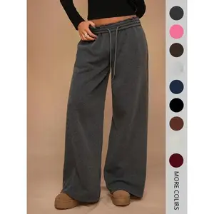 New Autumn/Winter Casual Loose Fit Drawstring Waist Wide Leg Sweatpants, Thick Thermal Lined, Versatile & Slimming69i7