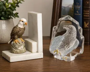 Vintage Eagle Bookends Marble & Lucite Bald Eagle Decor Set