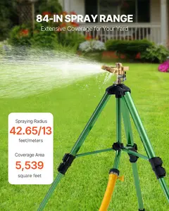 Impact Sprinkler on Tripod Base, Brass Head, 360° Coverage, Adjustable 17–37 in