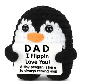 Dad Gifts from Daughter Son Birthday Fathers Day, Handmade Crochet Penguin Dad Birthday Gifts, Mini Funny I Love You Gift for Dads Bonus Step Father Mens Father's Day Christmas Cute Decor