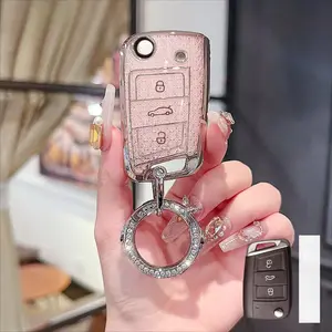 Pink TPU Key Fob Cover with Metal Clasp for VW Jetta, Beetle, Tiguan, Golf, Passat GTI - Durable Full Protection Case Car Key Protector Key Fob Shell