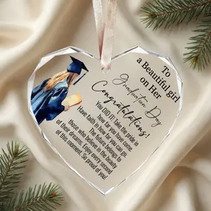 Crystal Glass Heart-Shaped Inspirational Graduation Gifts for Her Him, High School College Masters Degree PhD Graduation Keepsake, Letter Pattern Decorative Ornament for Daughter Son Sister Girlfriend Wife