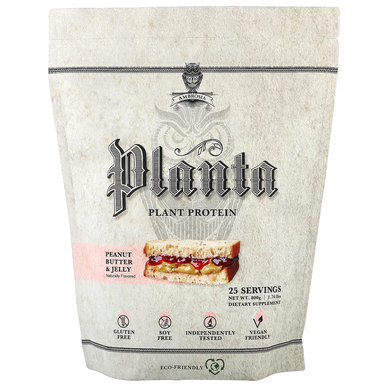 Ambrosia Collective Planta, Plant Protein, Peanut Butter Jelly, 1.76 lbs (800 g)