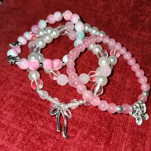 Princess 3 Piece Glass Bead Bracelet Set - Elegant Design for Everyday Wear