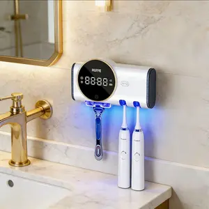 New Wall-Mounted Toothbrush and Shaver Disinfector, Smart UV Detachable No-Trace Toothbrush Cleaner with LED Screen, Personal Care Appliance, Smart Toothbrush Holder