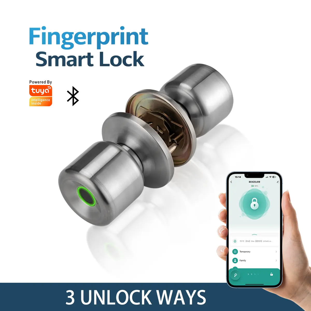 3-in-1 Keyless Biometric Smart Knob Lock - Metal Fingerprint Handle, App Control, Local Data Storage, USB Power, Electronic Keypad Secure Lock for Home, Office, Bedrooms, Apartment (Smart Home Hardware & Security, Batteries Compatible)