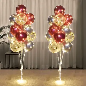 2 Set Floor Balloon Stand Kit with String Light Balloon Holder Centerpieces Floor Decoration for Birthday Party Bachelorette Party (Pink&Silver)