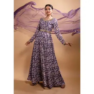 Purple printed anarkali and dupatta