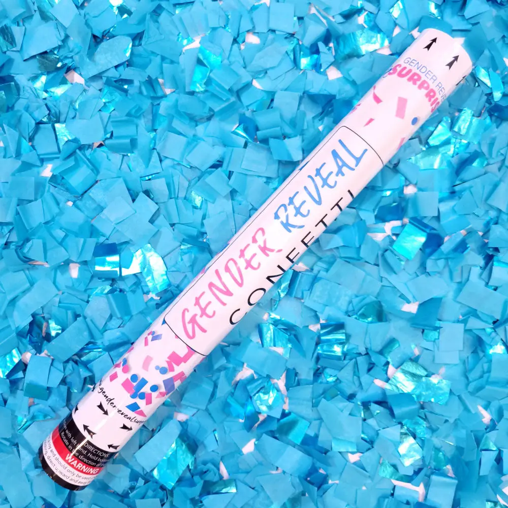 18-in Blue Biodegradable Confetti Popper Cannon - Smokefree, Easy-to-Use Festive Party Supply for Gender Reveal Event Decorations