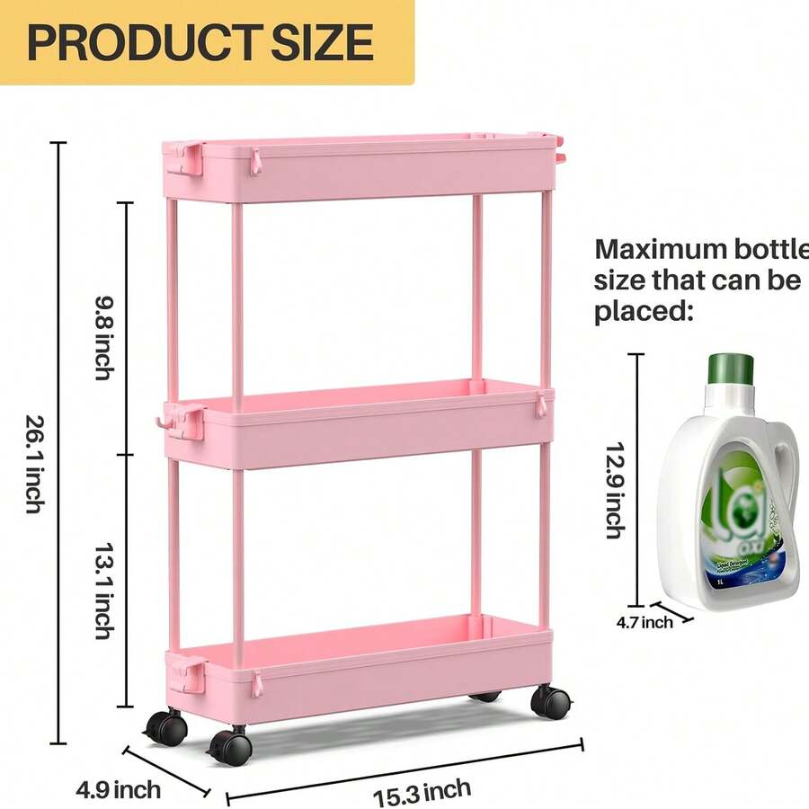 SPACEKEEPER Slim Rolling Storage Cart, 3 Tier Bathroom Storage Organizer Laundry Room Utility Cart Mobile Shelving Unit, Multi-Purpose For Kitchen Office Bathroom Laundry Narrow Places