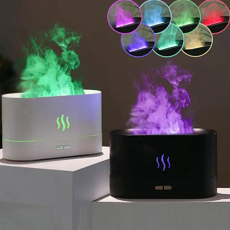 Essential Oil Diffuser, Usb Powered Humidifier with 7 Colors Flame Light, Waterless Auto Shut-Off for Spa Home Office, Aromatherapy Humidifier, Aroma Diffuser Humidifiers, Humidifier Diffusers