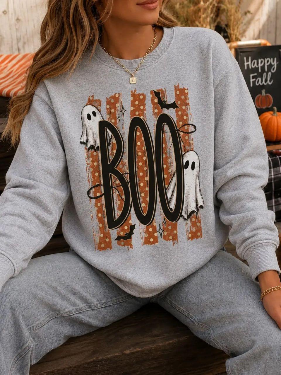 Halloween Boo T-Shirt & Sweatshirt, Cute Ghost Shirt, Spooky Season Graphic Tee, Retro Orange Halloween Crewneck, Ghost and Bat Fall Shirt, Trick or Treat Outfit, Halloween Gift for Her – Lily Comfort Studio
