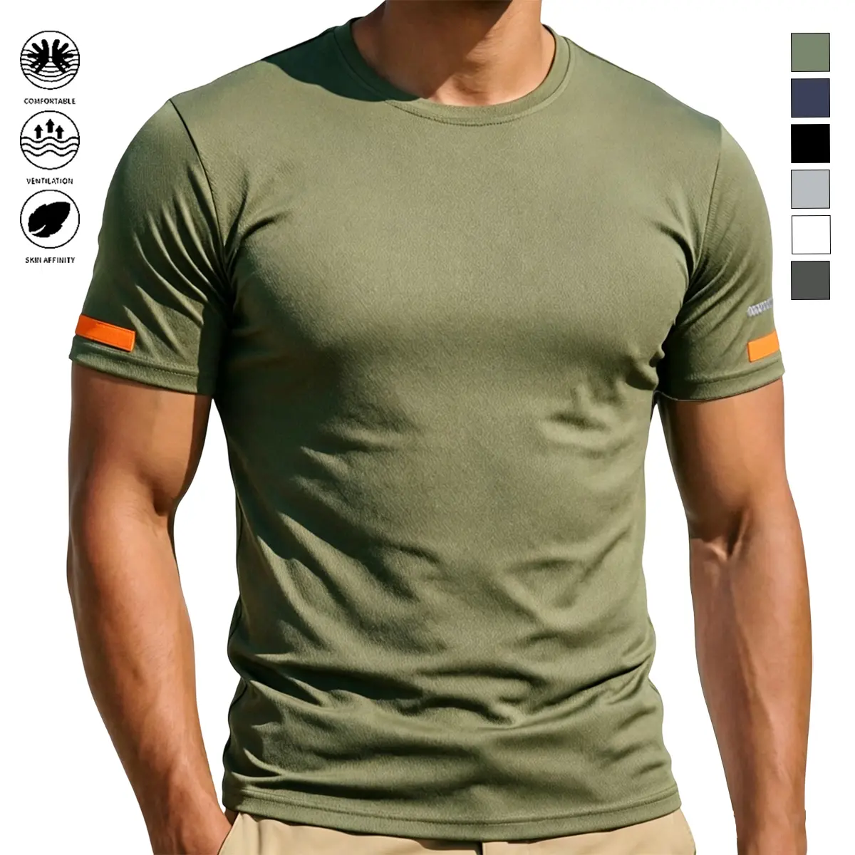 Male Soft Polyester Short-Sleeve Crew Neck T-Shirt - Breathable, Quick-Drying, Lightweight, Stretch, Wrinkle-Resistant, Easy Care, Fade Resistant, Machine Washable Solid-Color Summer Top for Everyday Wear, Fitness, S-3XL