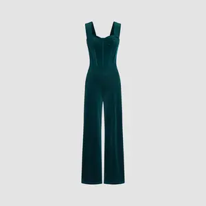Cider [3 colors, size 2-26] Velvet Retro Solid Jumpsuit