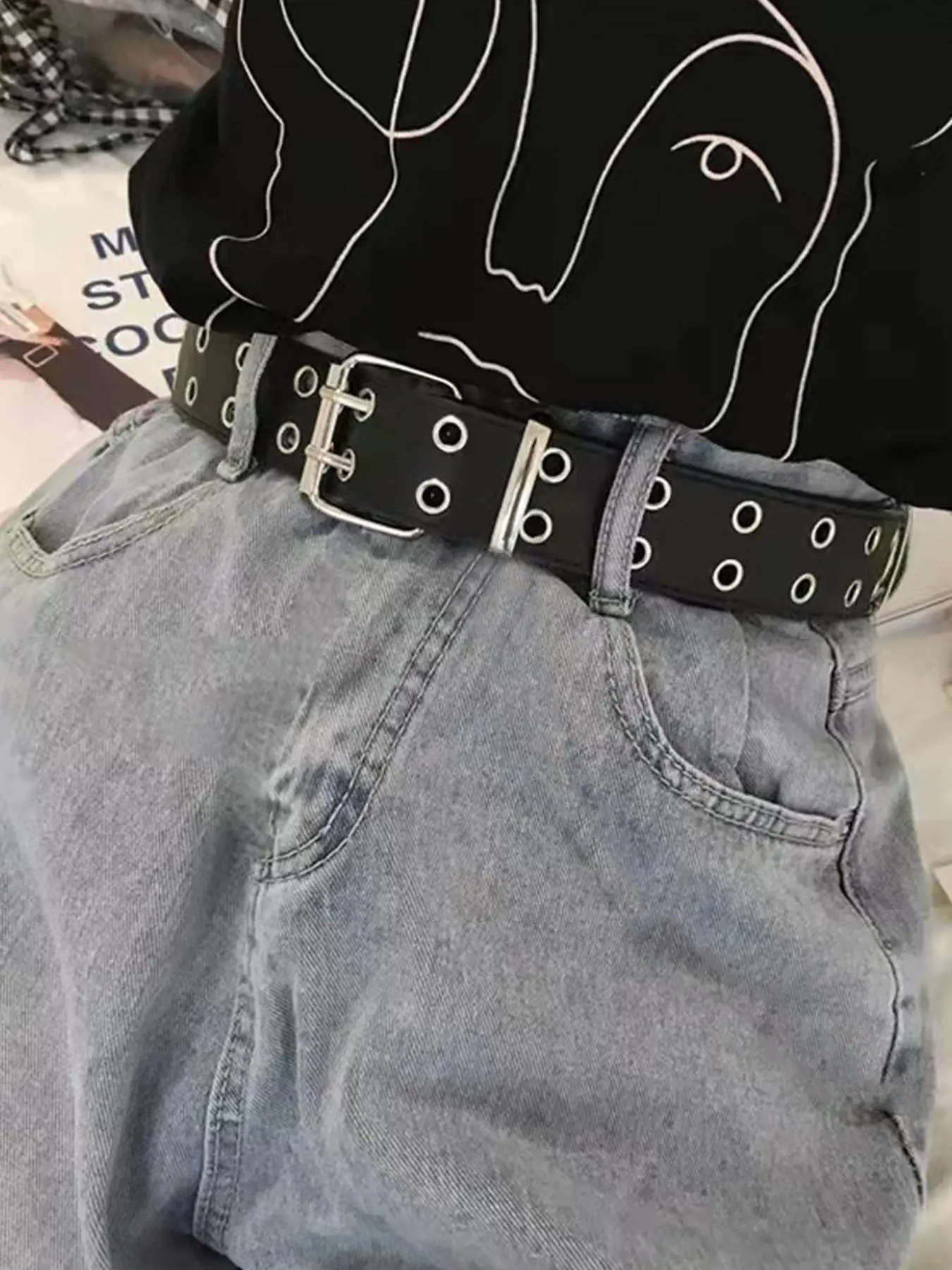Punk Solid Color PU Buckle Belt, Street Style Belt, Fashion Grommet Eyelet Belt For Club, Musical Festival, Daily Clothing Decoration For Jeans Trousers Suit, Design Belt