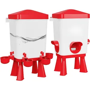 Automatic Chicken Feeder & Waterer Set – 17.64 lb Feeder + 1.85 Gal Waterer – Standing or Hanging Poultry Kit for Coop, Duck, Turkey – Red