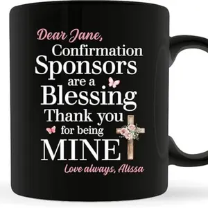 Personalized Confirmation Sponsor Coffee Mug 11oz Black - Gift Baptism Confirmation Sponsor First Communion Bible Verse Catholic Custom Name