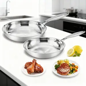 Slendor Stainless Steel Frying Pan Set of 2pc (8" & 10") , Family Essential Cooking Skillet with Heat-Resistant Handle,Oven & Dishwasher Safe Cookware