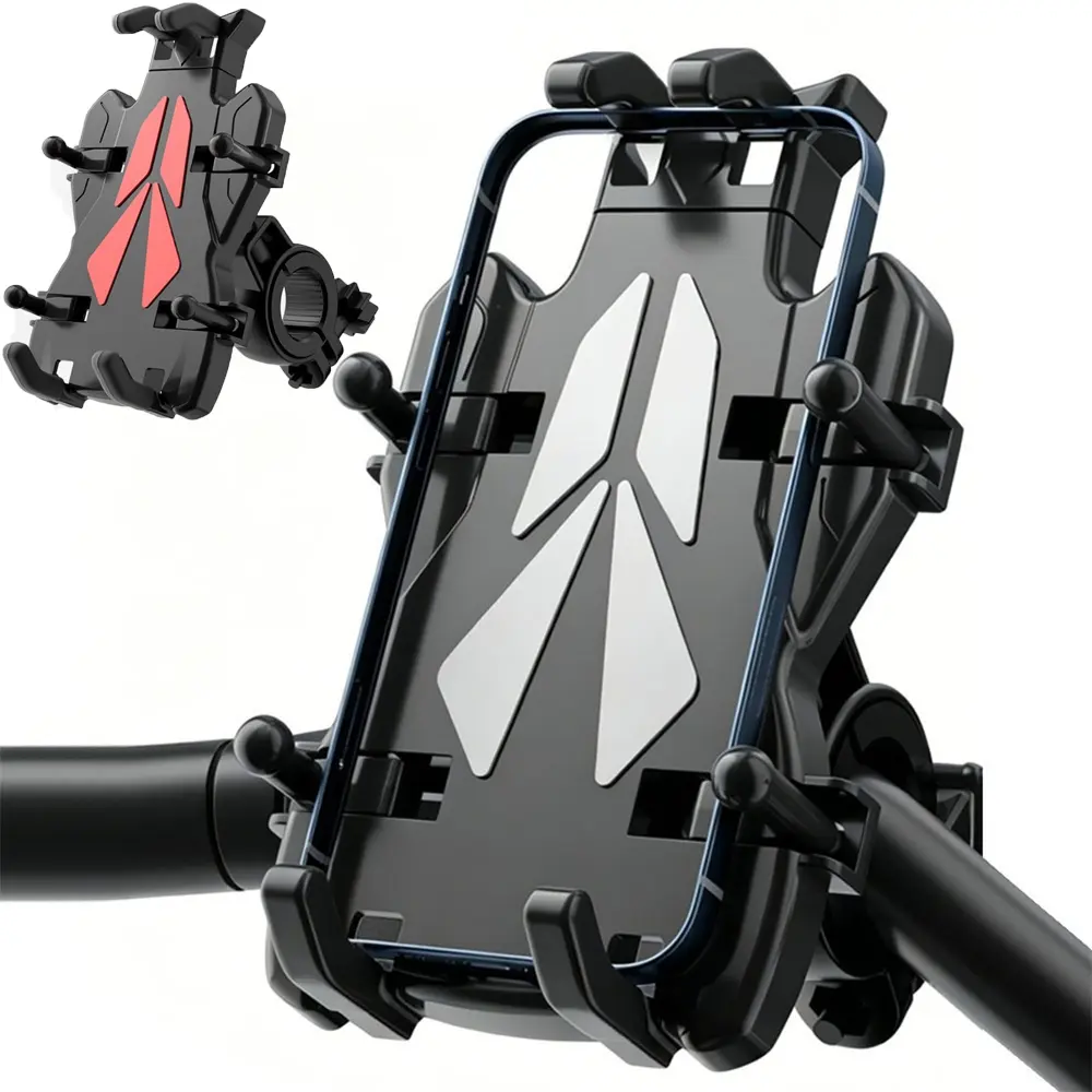 Motorcycle Phone Mount Quick Lock/Release Anti-Shake Handlebar Bike Phone Holder , 360° Rotatable Shockproof Bike Phone Holder, Quick Release Universal Cell Phone Cradle Clamp for Bicycle Scooter ATV 0.6-1.3" Handlebar