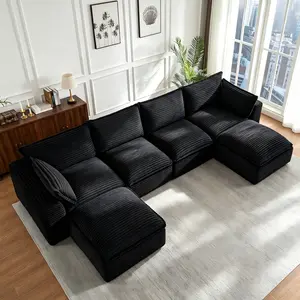 140" Cloud U-Shape Sectional Couch with Ottoman , Boneless Sectional Couch, X Sofa, Oversized Modular Sofa, Deep Seating Couch for Large Living Rooms, Family Entertainment & Home Theater, Soft Corduroy Living Room Furniture