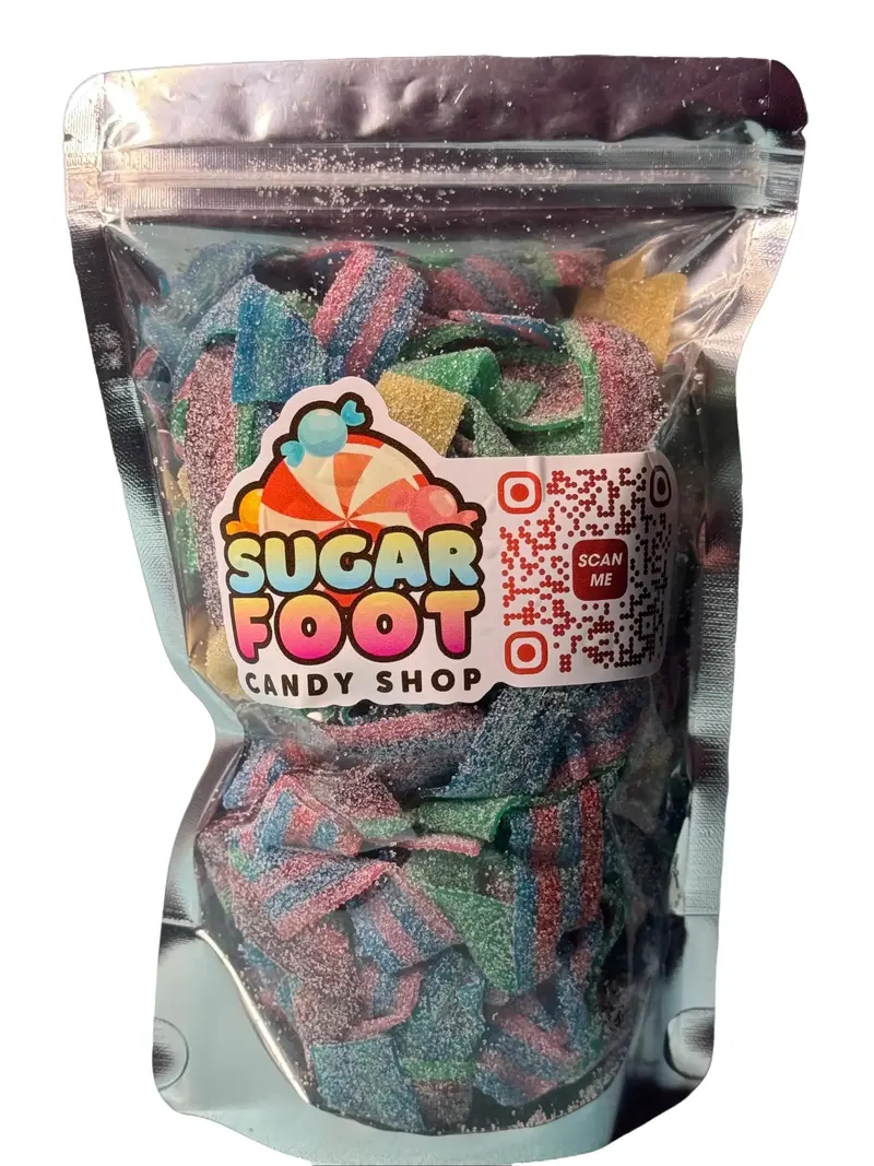 Sugarfoot Candy Shop 1 Pound Sour Belts Candy Mix Sweet & Sour Gummy Strips Watermelon Cotton Candy Strawberry Cherry Green Apple Mango Tropical Rainbow Pink Lemonade Berry Blue Blue Razz