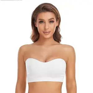 Luait Strapless Bras for Women Non-Slip Silicone Padded Bandeau Bra Wireless Tube Top Bra