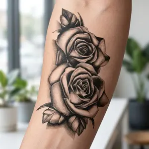 Waterproof Black Double Rose Body Art Sticker, Temporary Tattoo Decoration, Sweat-Resistant Design, Easy Apply & Remove, Safe Skin-Friendly, Party Body Paint, Lasting Waterproof Material for Festival Events.