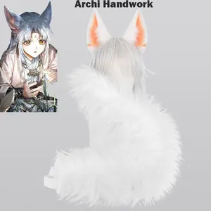 Archi Handwork Game Light and Night Sariel Plush Headband Tail Headwear White Fox Furry Fursuit Anime Cosplay Performance Props