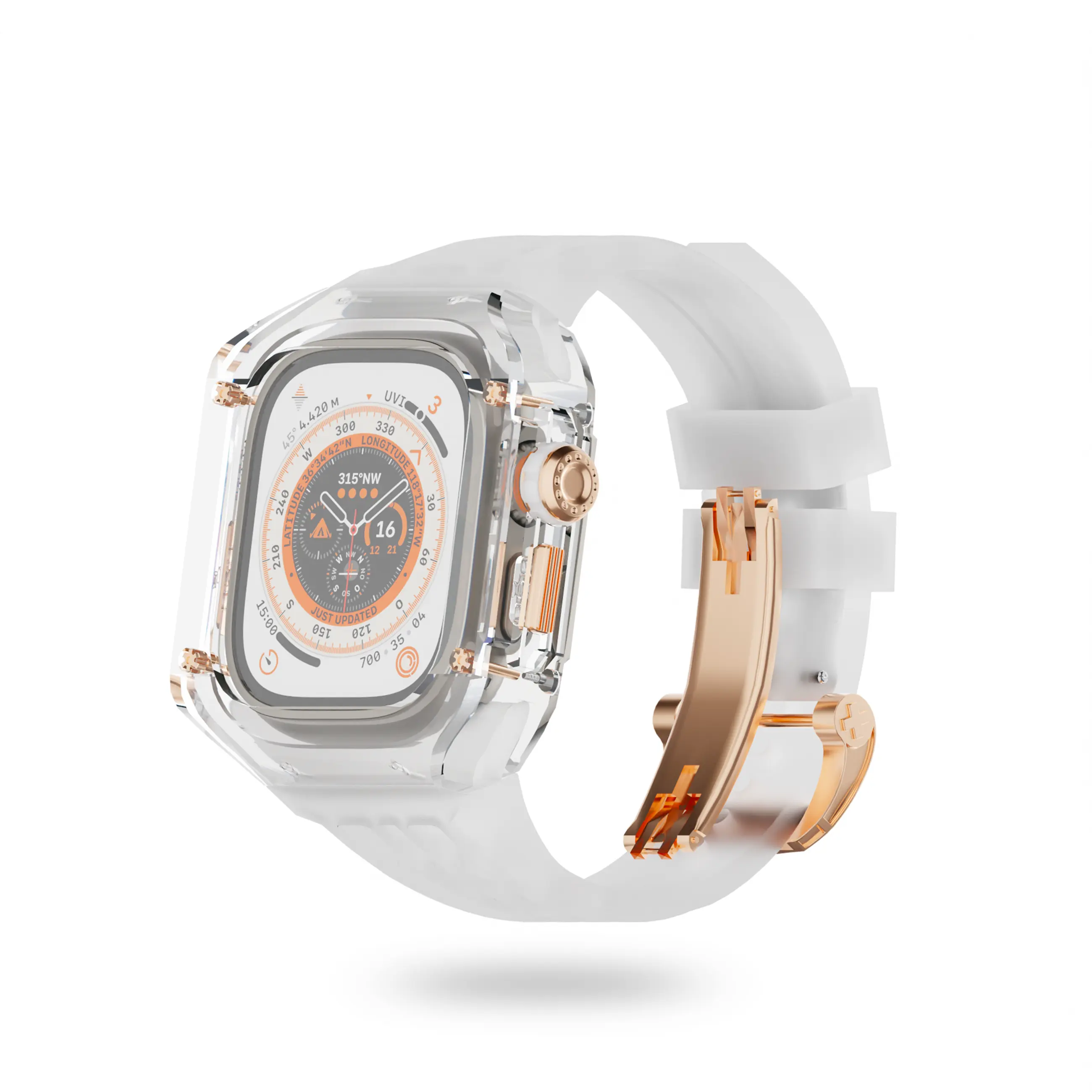 Premium Clear Protective Case for Apple Watch Ultra 49MM - Rose Gold Accents Protection Wearable
