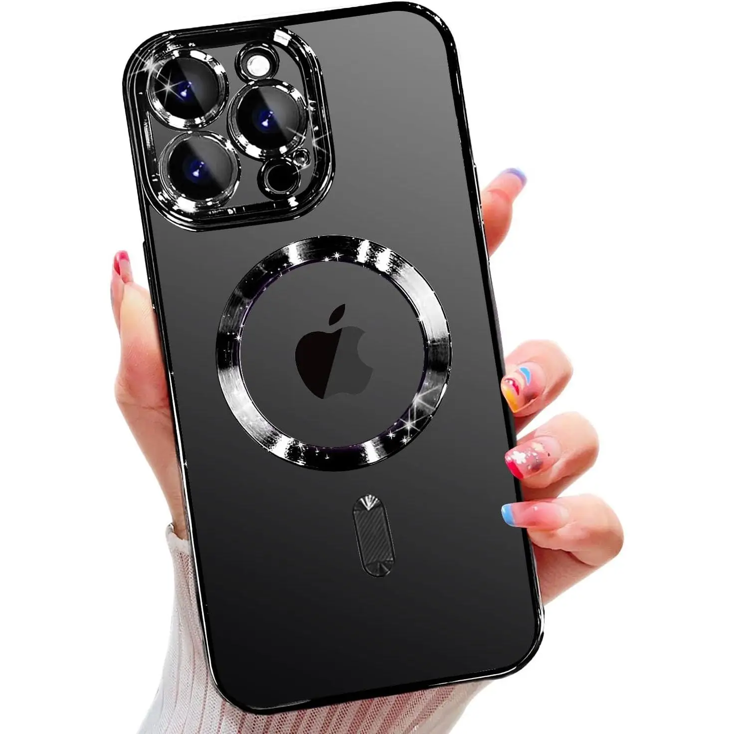 Full lens magnetic electroplated TPU mobile phone case, soft shell imitation scratch, built-in wireless charging magnetic suction, suitable for iphone